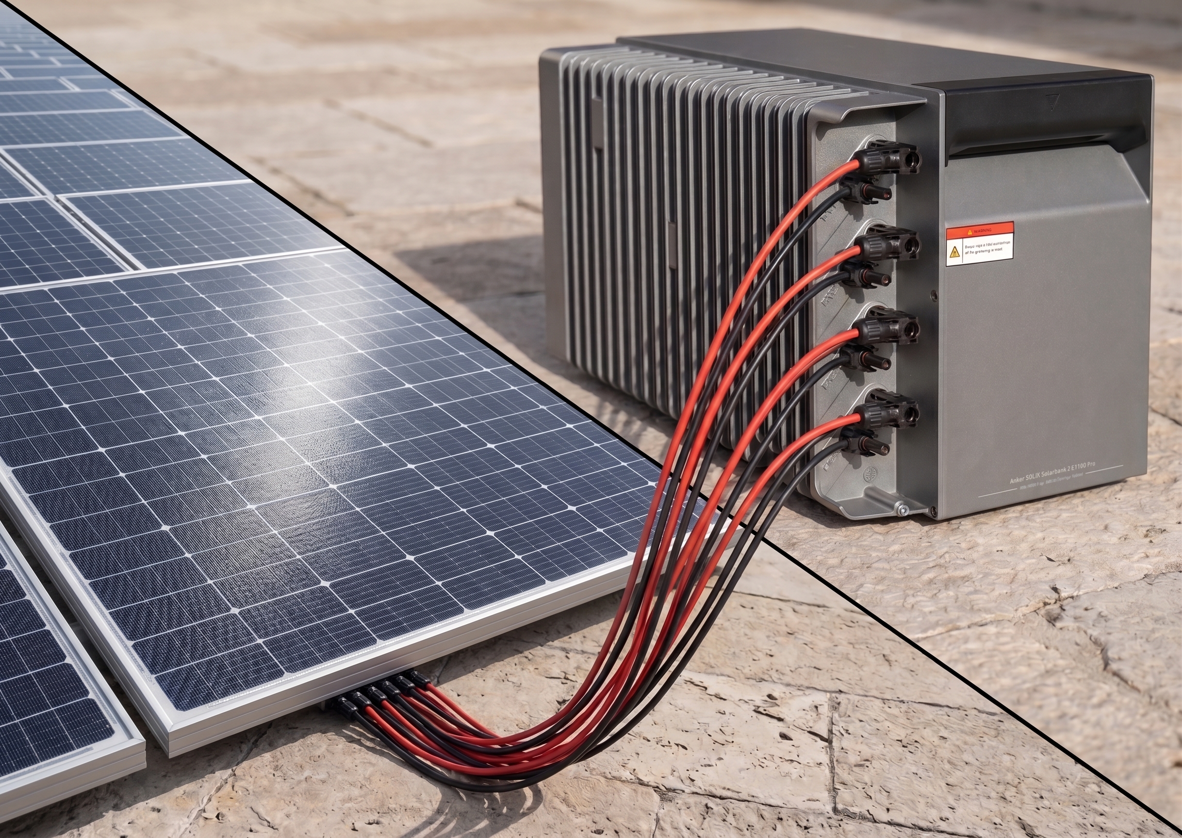 Mise en situation de la batterie plug and play Anker SolarBank 3 raccordée directement aux panneaux solaires